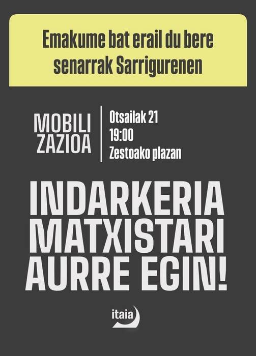 Sarrigureneko hilketa matxista salatzeko elkarretaratzea
