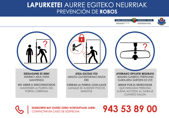 Ertzaintzaren aholkuak lapurretak direla eta