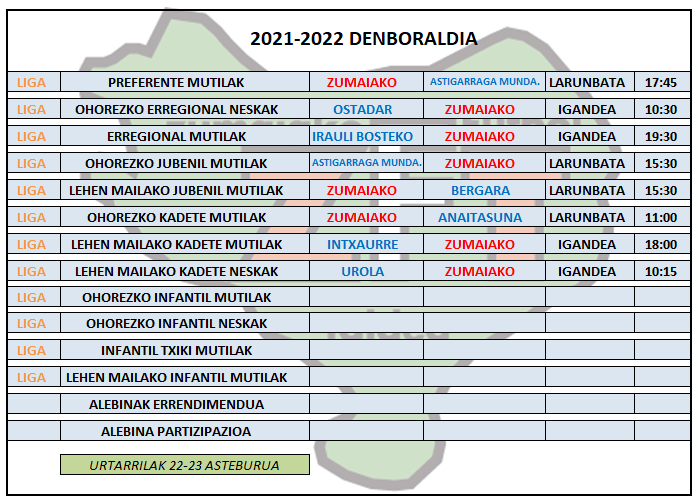 Asteburu honetako futbol partiden ordutegia