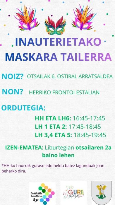 Inauterietako maskarak egiten ikasteko tailerra
