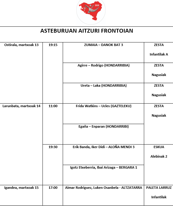 Asteburuan Zumaiako Aitzuri frontoian