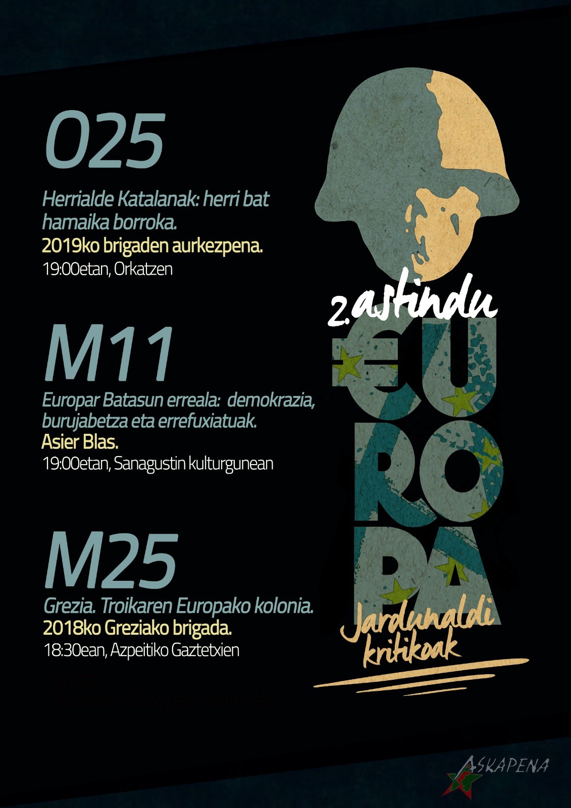 Astelehenean hasiko dira Askapenak antolatutako II. Astindu Europa jardunaldi kritikoak