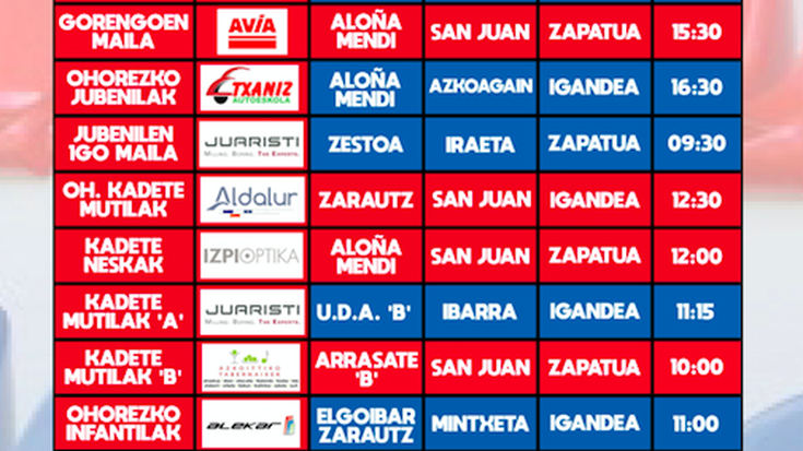 Irailak 22-23 asteburuko partiden ordutegiak