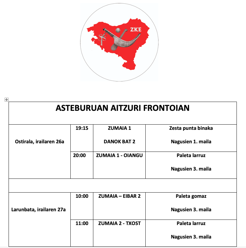 Aste honetako pilota partidak