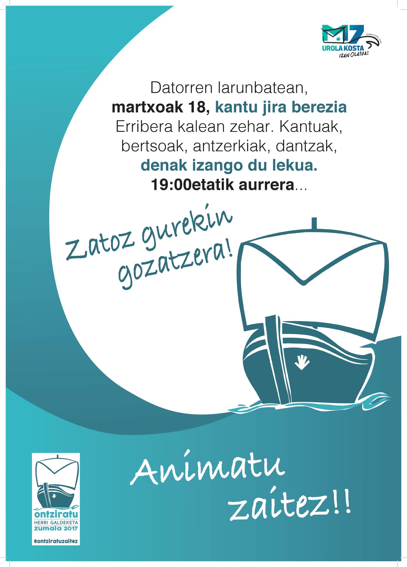 Larunbatean kantu jira berezia ospatuko du Ontziratuk