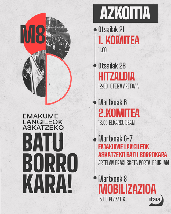 Bilera: M8a antolatzeko Itaiaren lehen komitea