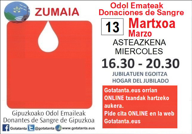 Martxoak 13 an Zumaian Odol Emaileak