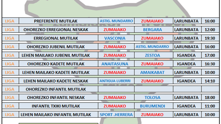 Asteburu honetako futbol partiden ordutegia