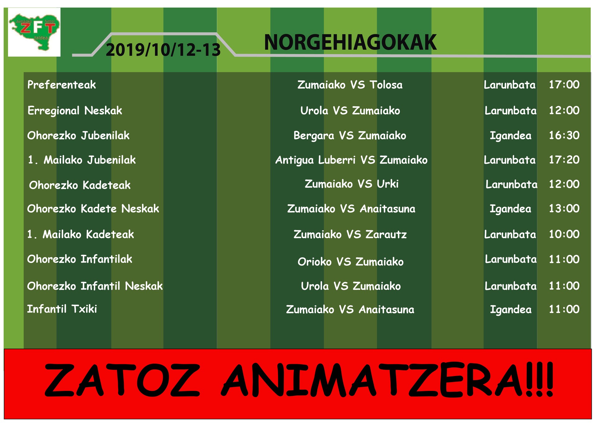 Zumaiakoko preferenteek eta ohorezko erregionaleko neskek larunbatean jokatuko dituzte norgehiagokak