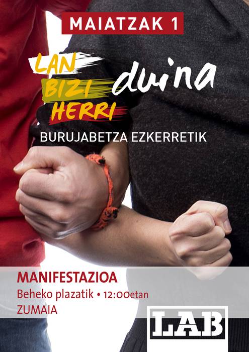 Maiatzak 1: LABek eskualdeko manifestazioa Zumaian egingo du
