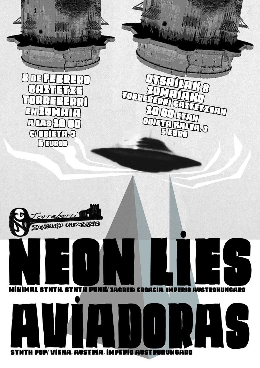 Neon Lies eta Aviadoras taldeen kontzertuak, gaur, Gaztetxean