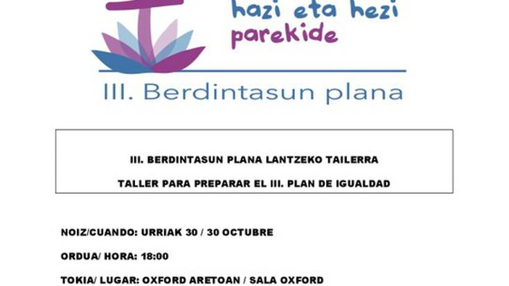 III. Berdintasun Plana lantzeko saioa izango da asteartean