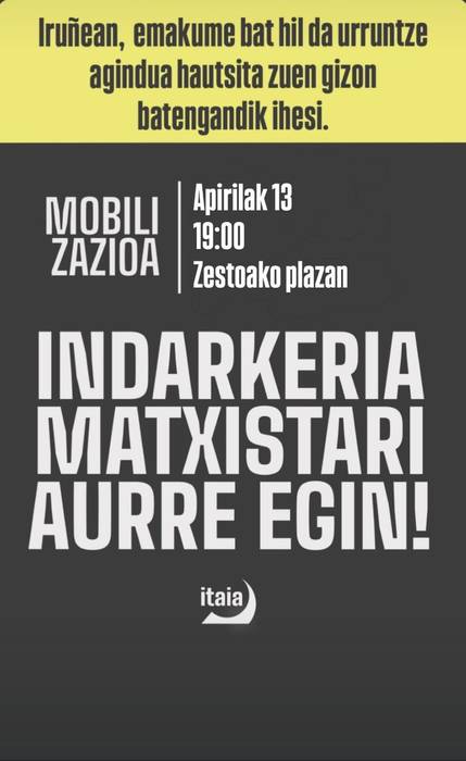 Elkarretaratzea: 'Indarkeria matxistari aurre egin!'