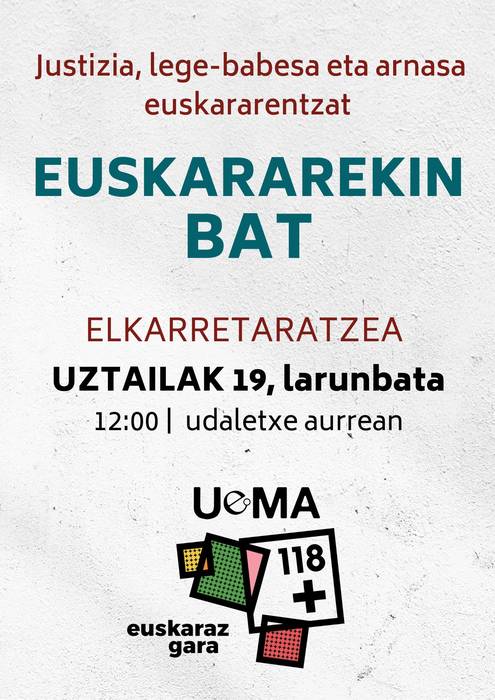 Elkarretaratzea: 'Justizia, lege-babesa eta arnasa euskararentzat'