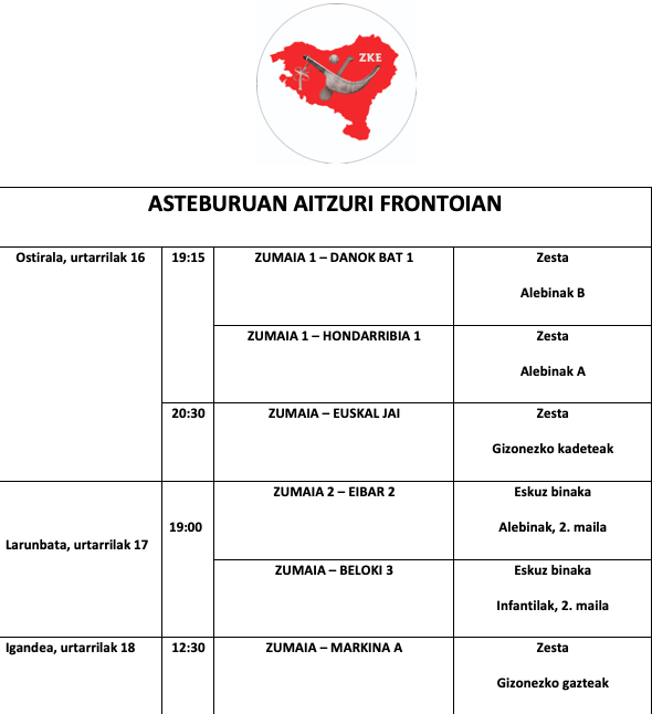 Aste honetako pilota partidak
