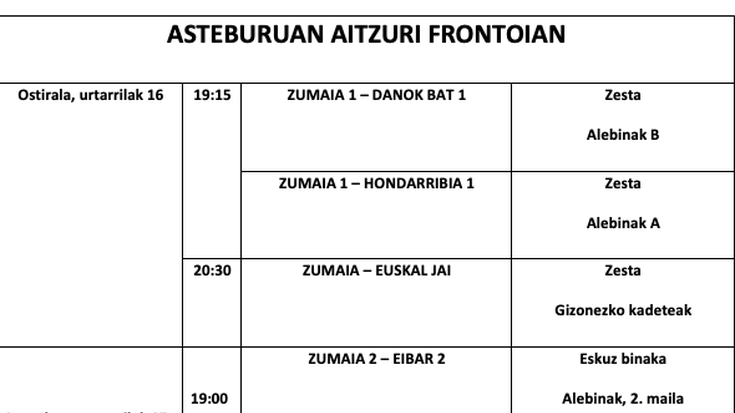 Aste honetako pilota partidak