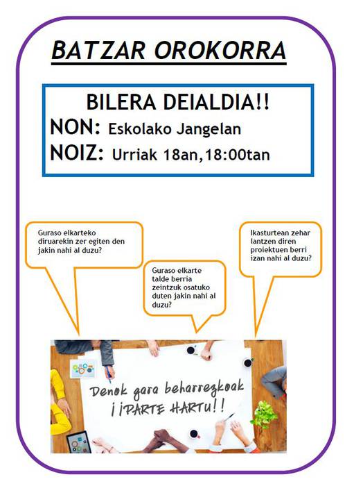 Ekain guraso elkarteak batzar orokorra egingo du ostegunean
