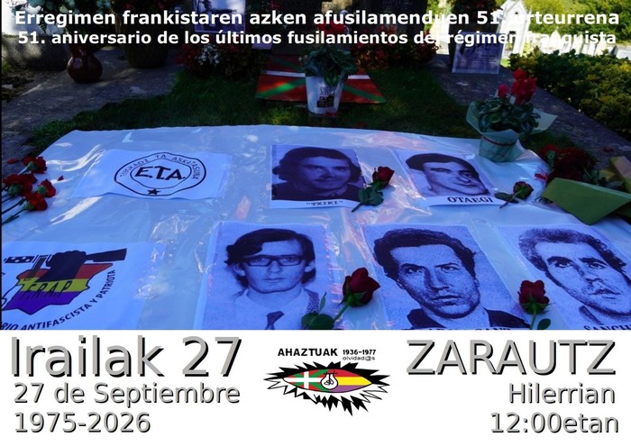 Ekitaldia: Erregimen frankisten azken fusilamenduaren 51. urteurrena