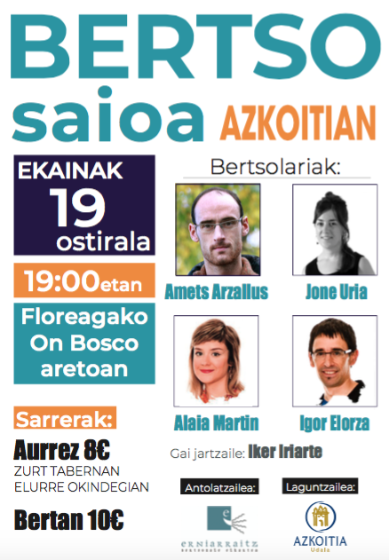 Datorren ostiralerako aurrez aurreko bertso saioa antolatu du Erniarraitzek
