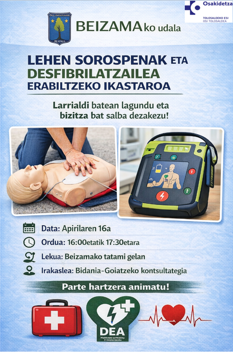 Lehen sorospenak eta desfibrilatzailea erabiltzeko ikastaroa