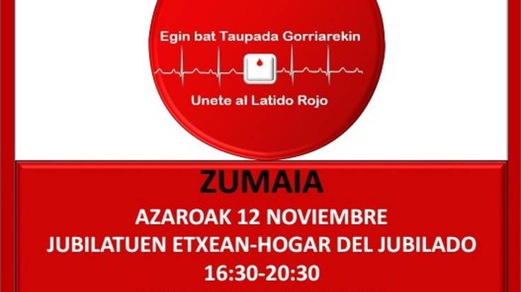 Azaroak 12an Odol emaileak Zumaian izango dira