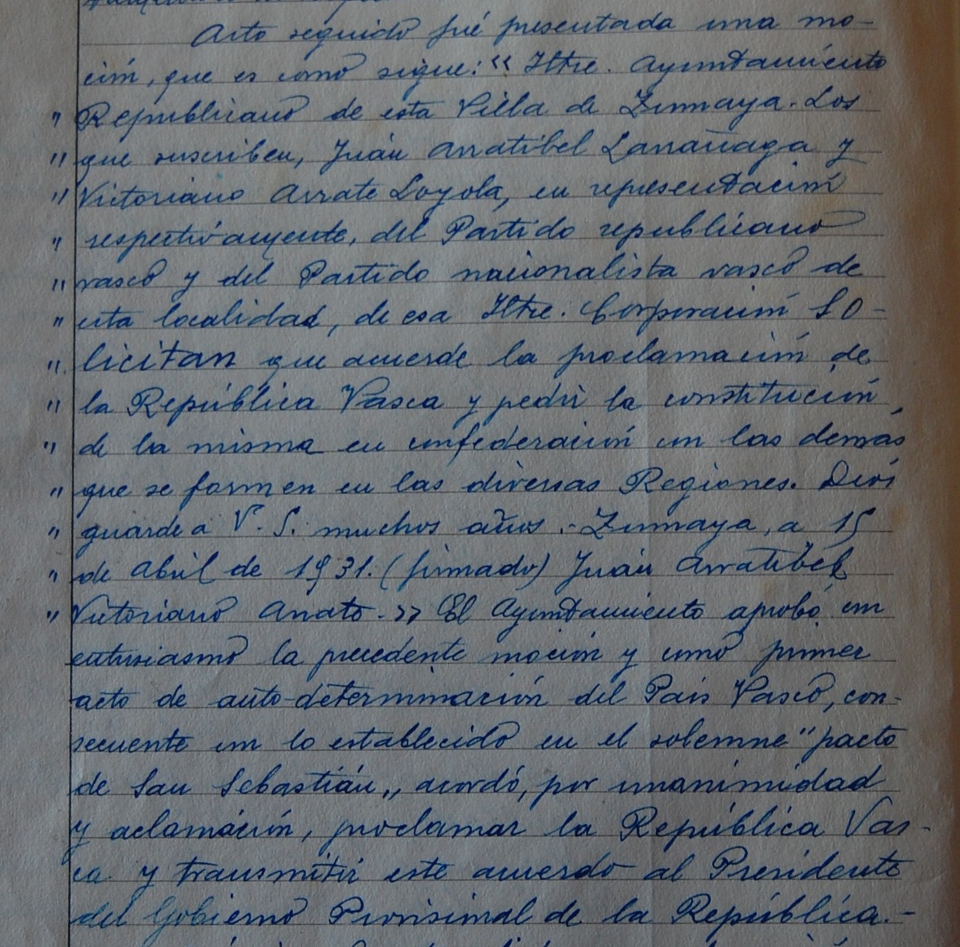 91 urte betetzen dira gaur Euskal Errepublika aldarrikatu zela Zumaian