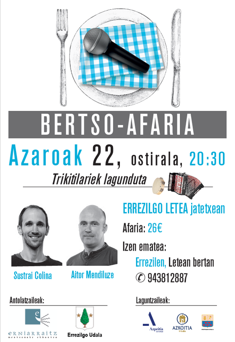 San Martin jaiak Errezilen: bertso afaria
