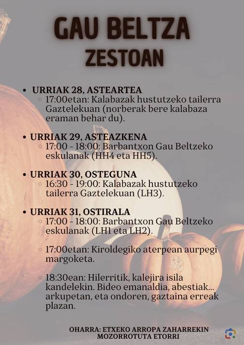 Gau Beltza : Kalabazak husteko tailerra