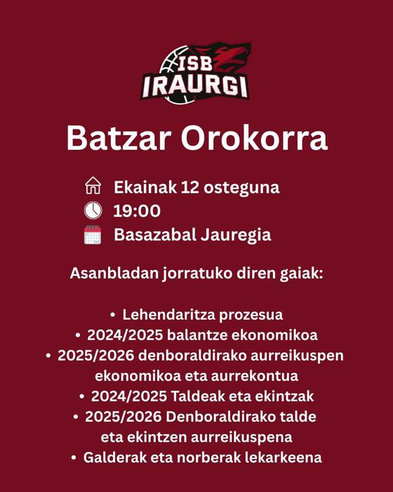 Batzarra: Iraurgi Saskibaloiaren urteko batzar orokorra