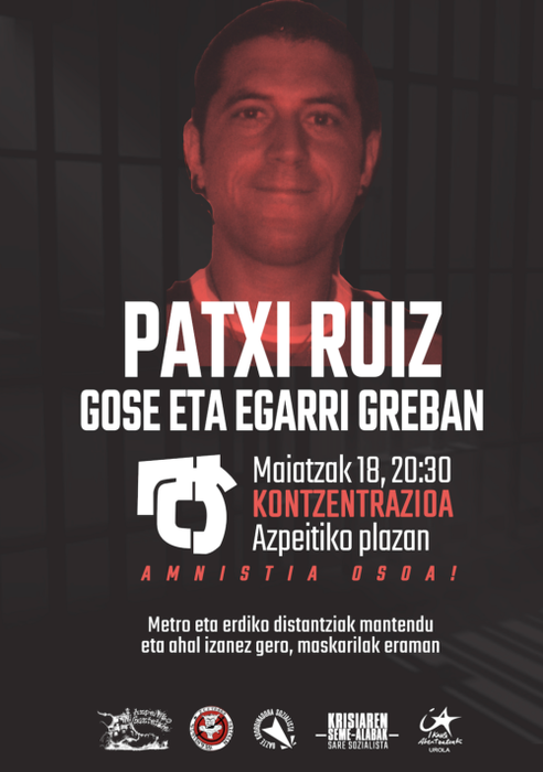 Urola Erdiko hainbat eragilek Patxi Ruizekin elkartasunean kontzentrazioa egingo dute gaur Azpeitian