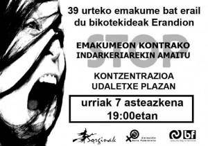 Elkarretaratzeak egingo dituzte bihar Zarautzen, Azpeitian eta Azkoitian, emakumeen kontrako indarkeria salatzeko