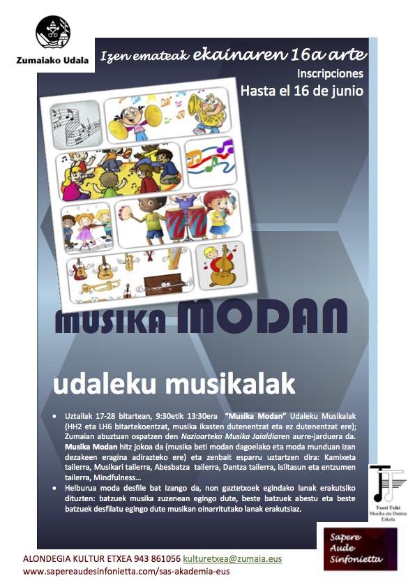 'Musika modan' udaleku musikaletarako izen-ematea zabaldu dute