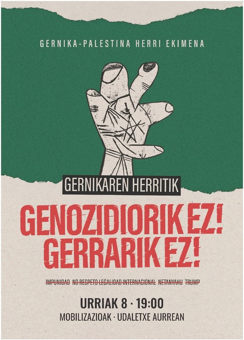 Elkarretaratzea: 'Gernikaren herritik, genozidiorik ez! Gerrarik ez!'