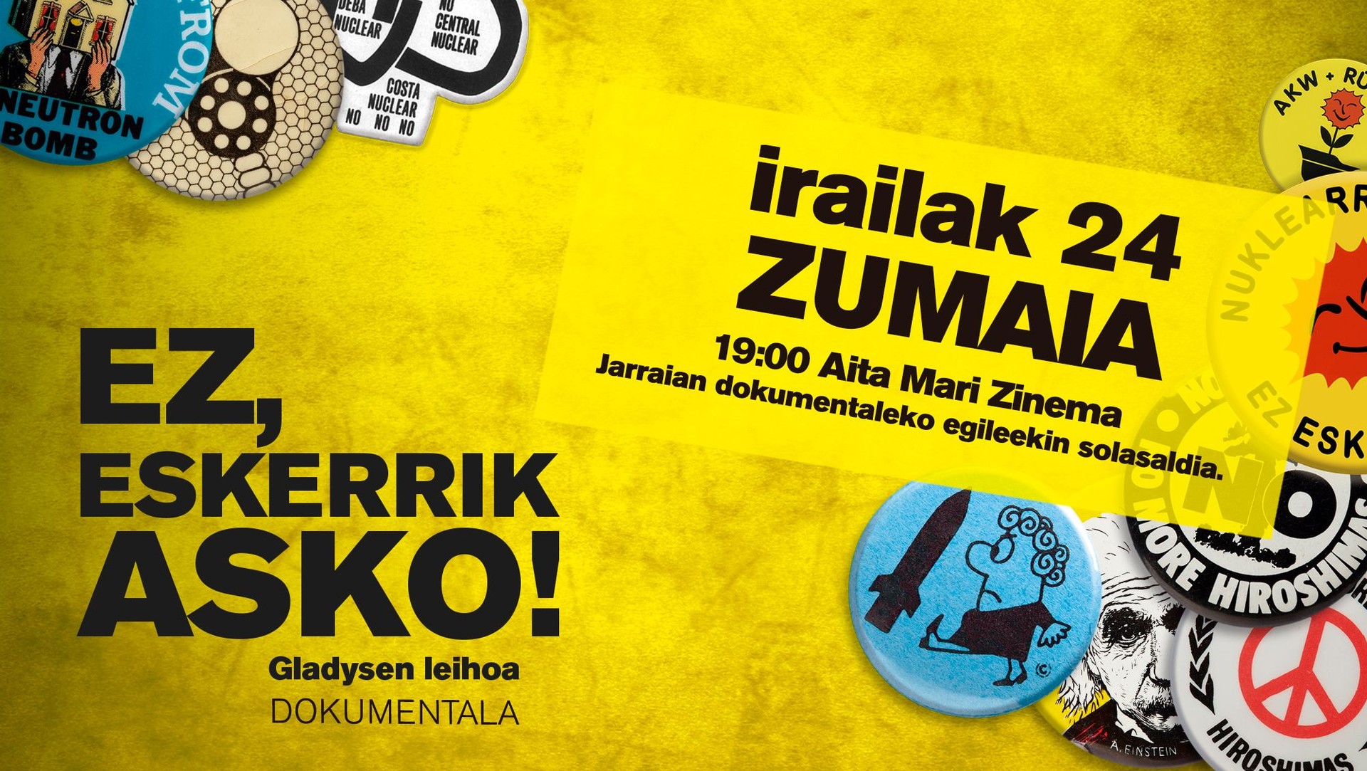Aldez aurretik hartu beharko dira 'Ez, eskerrik asko! Gladysen leihoa' dokumentaleko gonbidapenak