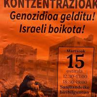 Elkarretaratzea: Palestinarekin elkartasunez, 'Genozidioa gelditu! Israeli boikota!'