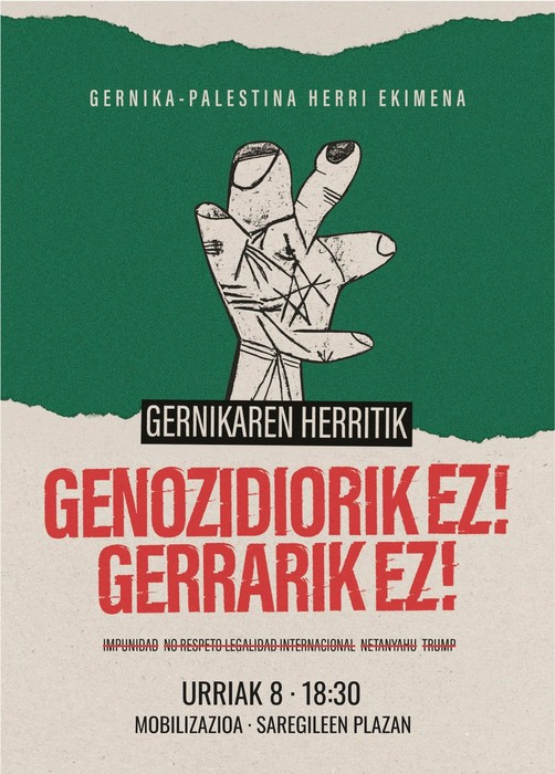 Elkarretaratzea: 'Gernikaren herritik, genozidiorik ez! Gerrarik ez!'