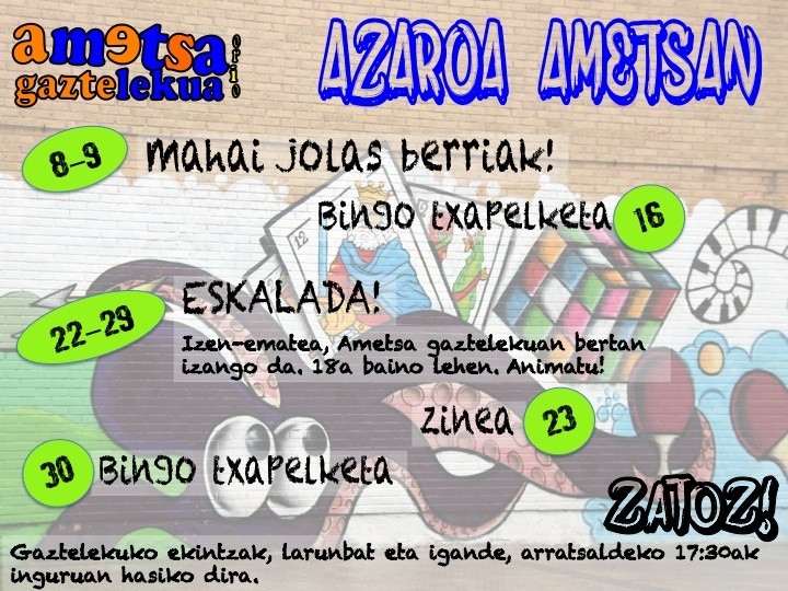 Azaroa Ametsa gaztelekuan... Mahai jolas berriak..