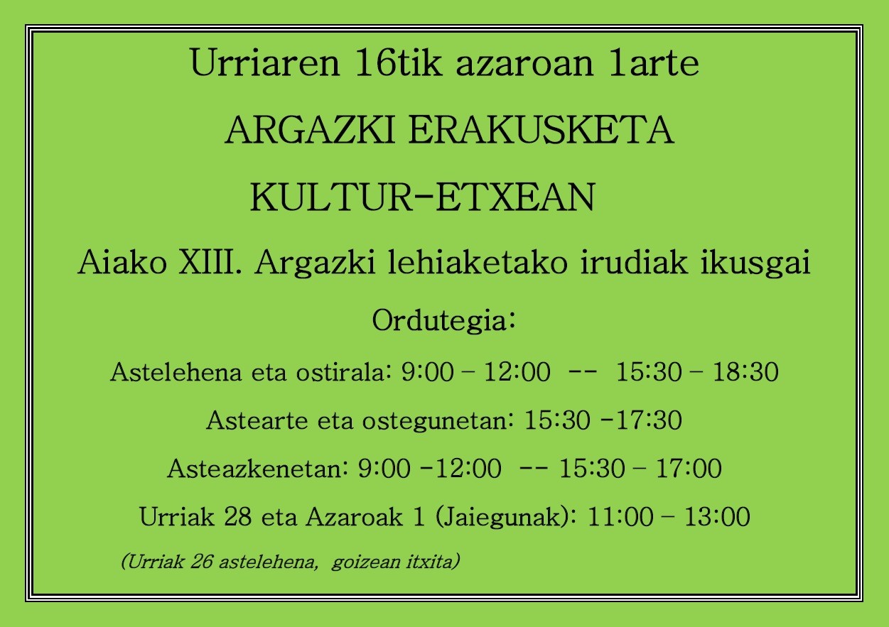 Urriaren 16tik azaroan 1arte 