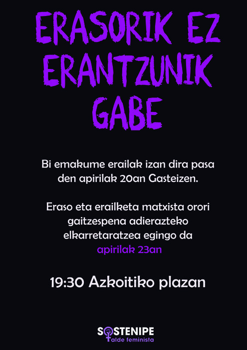Gasteizko hilketak salatzeko elkarretaratzea deitu du Sostenipek