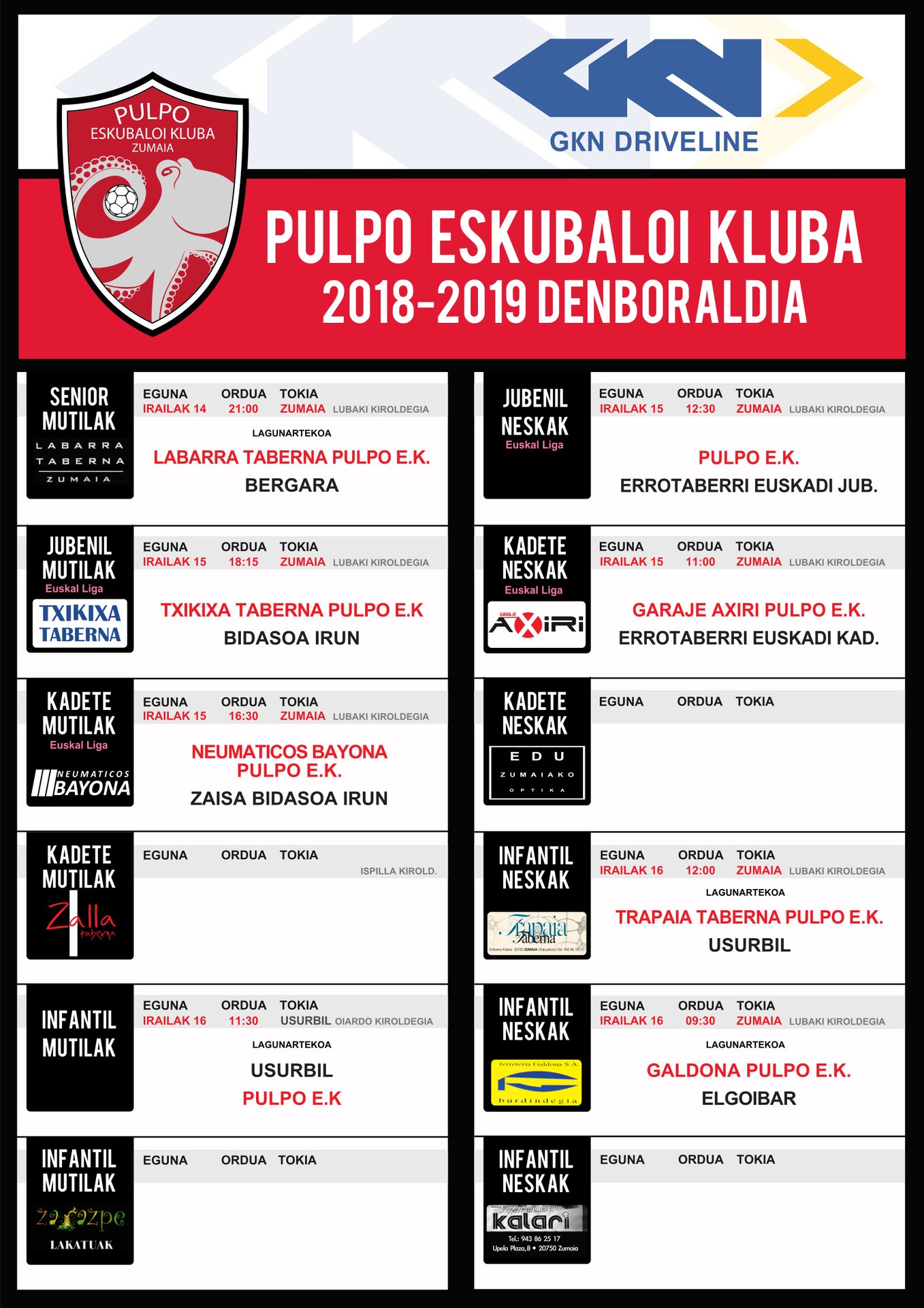 Pulpo Eskubaloiaren 2018-19 denboraldia hastera doa