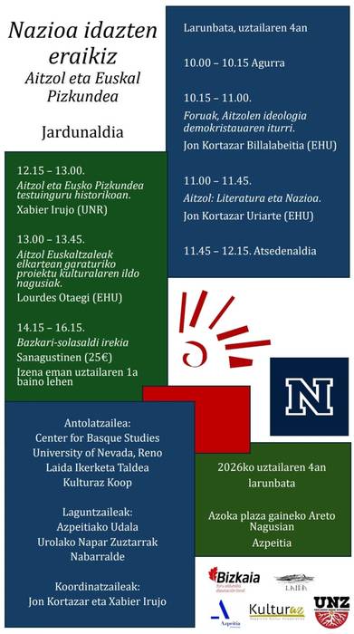 Jardunaldia: 'Nazioa idazten eraikiz. Aitzol eta Euskal Pizkundea'