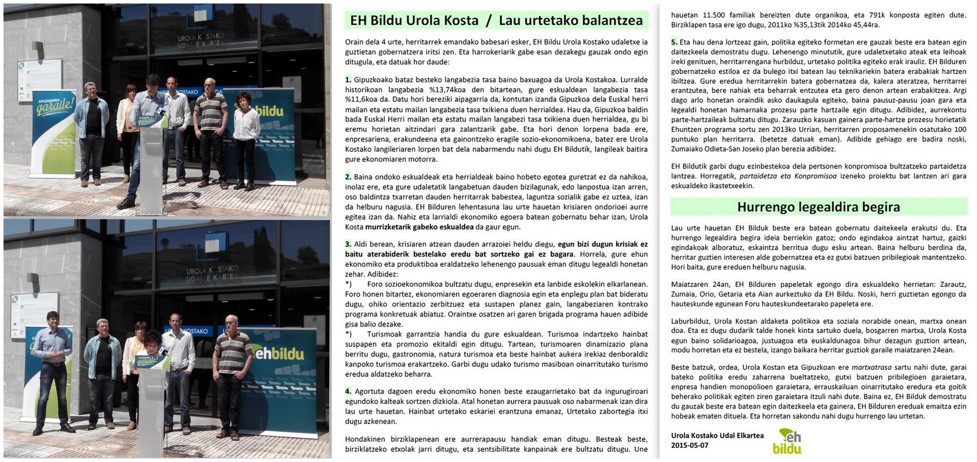 EH Bildu, Urola Kostako Udal Elkartea. "Lau urteko