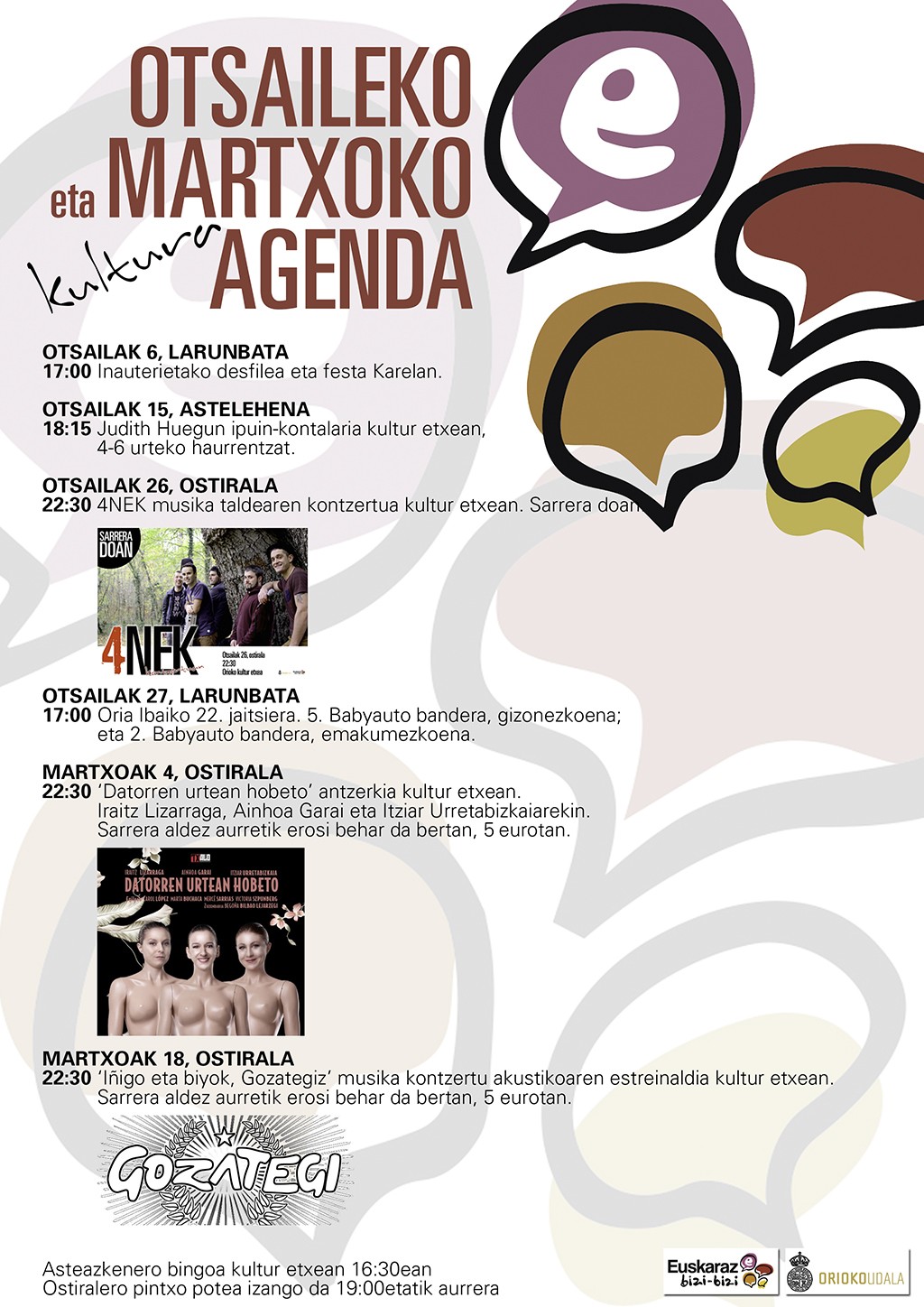 Kartelak: Otsaileko eta martxoko agenda