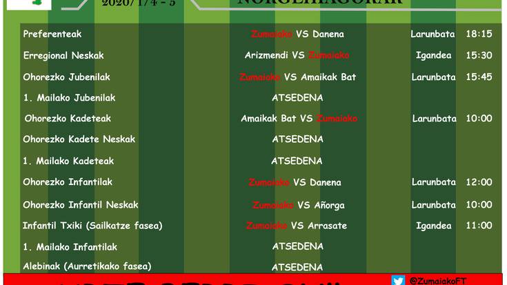 Zumaiakoko preferenteek larunbatean jokatuko dute eta ohorezko erregionaleko neskek igandean