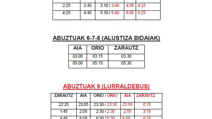 Gaueko autobus zerbitzua izango da Aiako jaietan