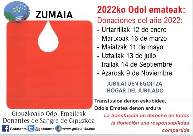 2022 urteko odol emate egutegi berria