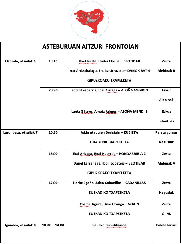 Aste honetako pilota partidak
