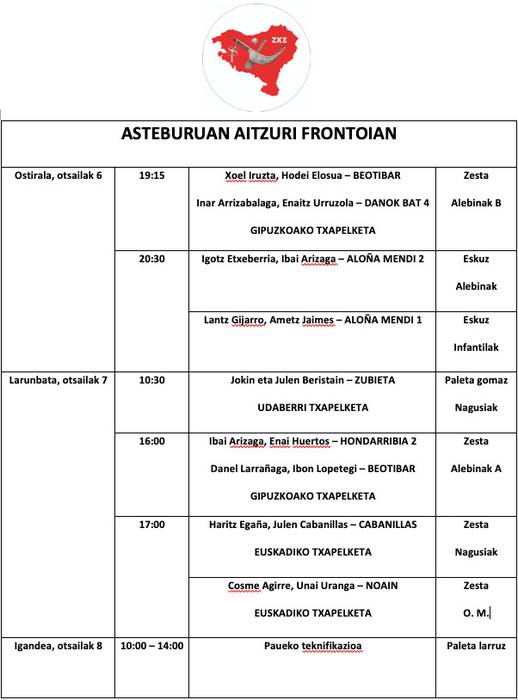 Aste honetako pilota partidak
