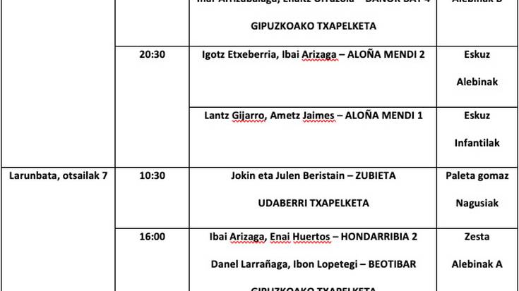 Aste honetako pilota partidak