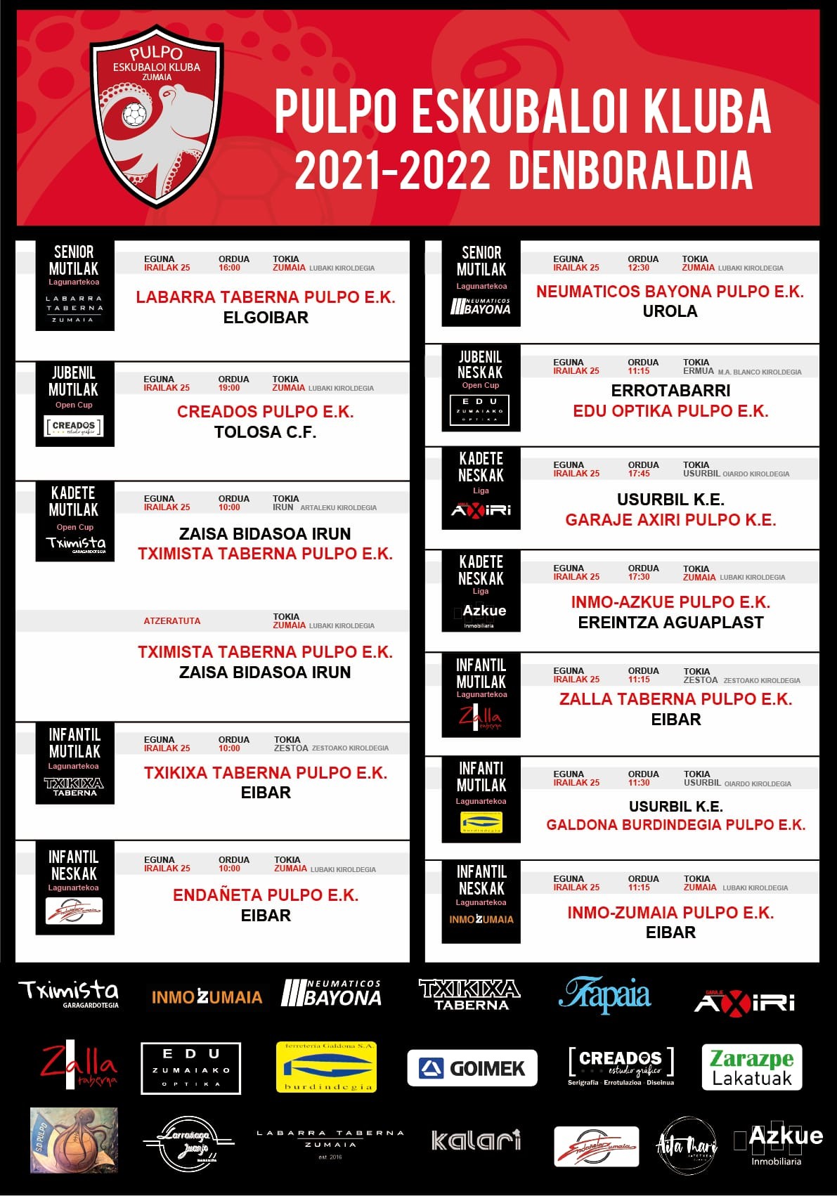 Tximista taberna Pulpo kadete mutilek Open Cup-eko finalerdia jokatuko dute